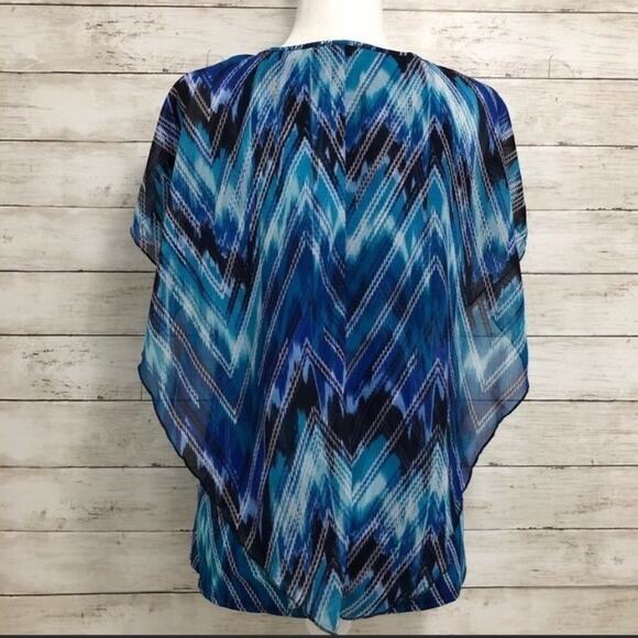 Notations Short Sleeve Blouse with Sheer Overlay | Women's Size Medium - Picture 2 of 4